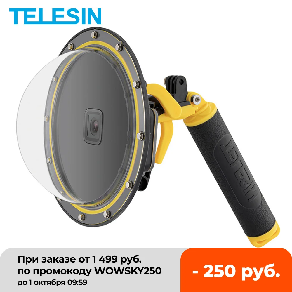 

TELESIN 30M Waterproof 6'' Dome Port Underwater Housing Case With Floating Handle Trigger For GoPro Hero 10 9 8 7 6 5 Black