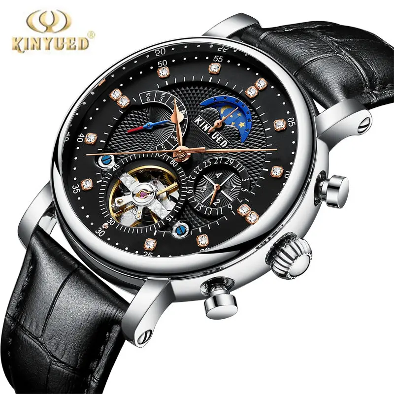 KINYUED Moon Phase Top Brand Mens Mechanical Watches Automatic Tourbillon Skeleton Watch Men Calendar relogio masculino reloj
KINYUED Moon Phase Top Brand Mens Mechanical Watches Automatic Tourbillon Skeleton Watch Men Calendar relogio masculino reloj