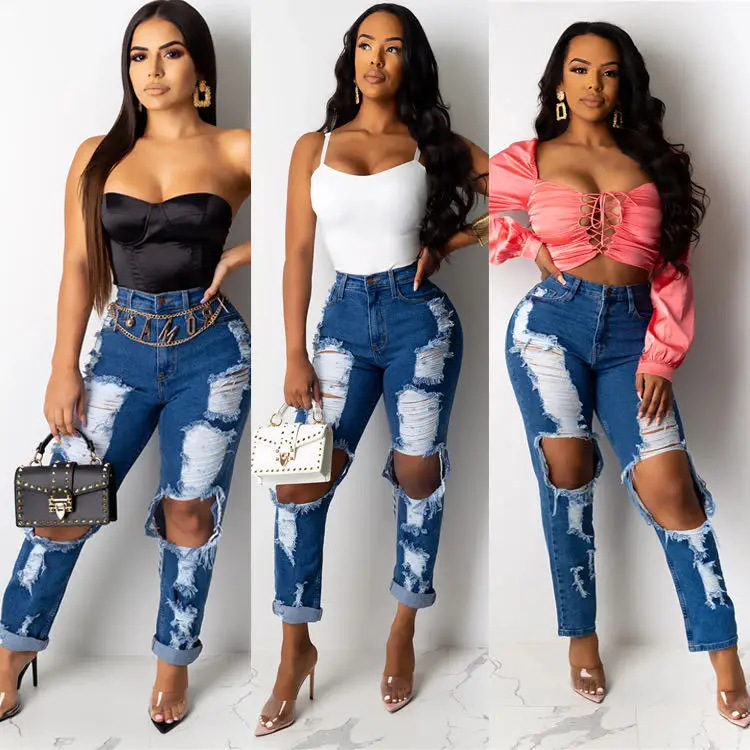 WEPBEL Denim Pants Summer Button Straight High Waist Denim Pants Women's Casual Blue Hole Ripped Loose Jeans
WEPBEL Denim Pants Summer Button Straight High Waist Denim Pants Women's Casual Blue Hole Ripped Loose Jeans