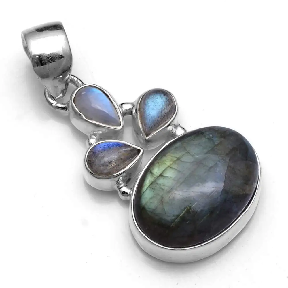 Genuine Labradorite Pendant 925 Sterling Silver, 39 mm, 2SP0588
Genuine Labradorite Pendant 925 Sterling Silver, 39 mm, 2SP0588