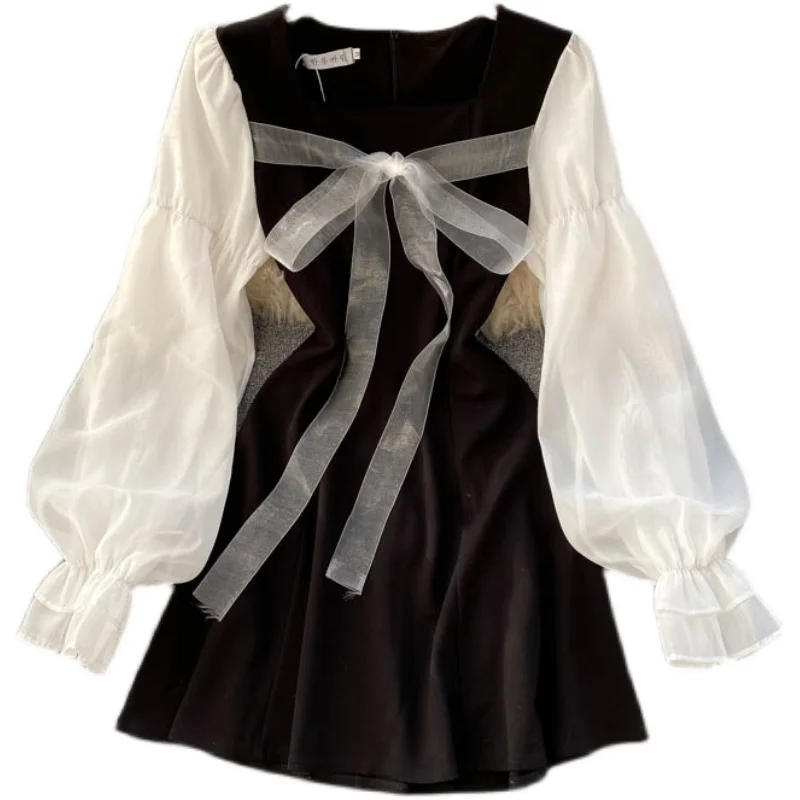 spring dress 2021 new women's sweet ribbon bow color contrast stitching bubble sleeve foreign style small black dress
spring dress 2021 new women's sweet ribbon bow color contrast stitching bubble sleeve foreign style small black dress