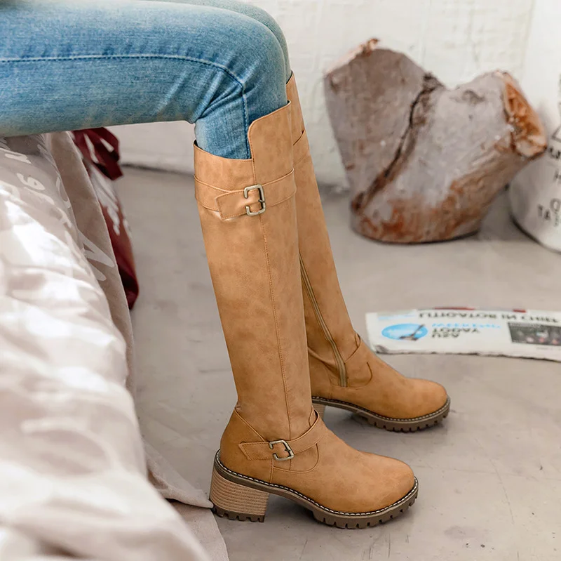 Belt buckle motorcycle boots high tube leather boots low heel thick heel boots large
Belt buckle motorcycle boots high tube leather boots low heel thick heel boots large