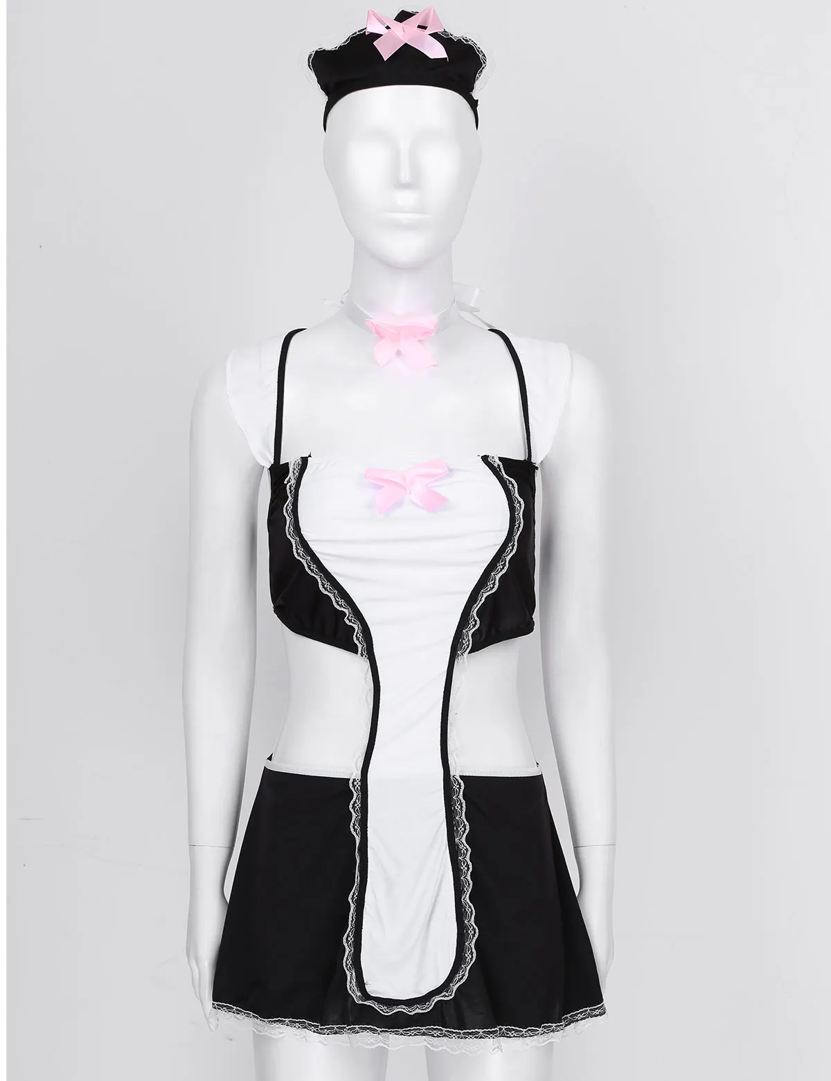 Maid Costume Bodysuit Women Lace Trim Lingerie Set Back Cross Bra Skirt with G-string Headband Neck Strap for Valentine Day
Maid Costume Bodysuit Women Lace Trim Lingerie Set Back Cross Bra Skirt with G-string Headband Neck Strap for Valentine Day