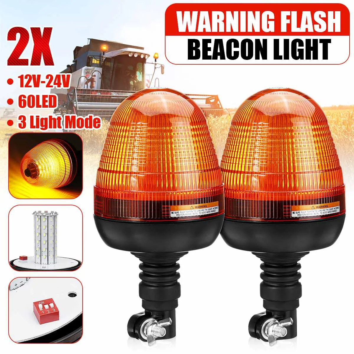 12V 24V 60 LED Tractor Rotating Flashing Beacon Light Flexible Strobe Warning Light Emergency Lamps Amber Truck SUV Boat Car
12V 24V 60 LED Tractor Rotating Flashing Beacon Light Flexible Strobe Warning Light Emergency Lamps Amber Truck SUV Boat Car