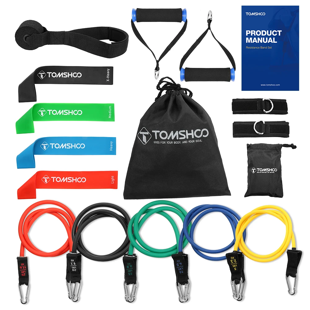 

TOMSHOO 5 Packs Pull Up Assist Bands Set Resistance Loop Bands Powerlifting Exercise Stretch Bands with Door Anchor and Handles