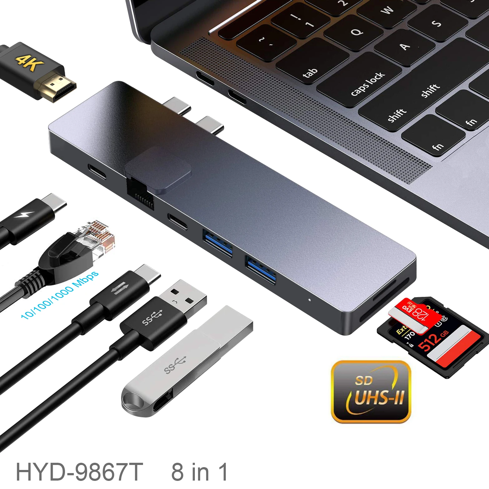 CNC Aluminum Alloy 8 IN 2 Dual USB C Type C Adapter Thunderbolt 3 Hub Splitter 4K HDR RJ45 UHS-II reader USB 3.0 Hub For Pro
CNC Aluminum Alloy 8 IN 2 Dual USB C Type C Adapter Thunderbolt 3 Hub Splitter 4K HDR RJ45 UHS-II reader USB 3.0 Hub For Pro