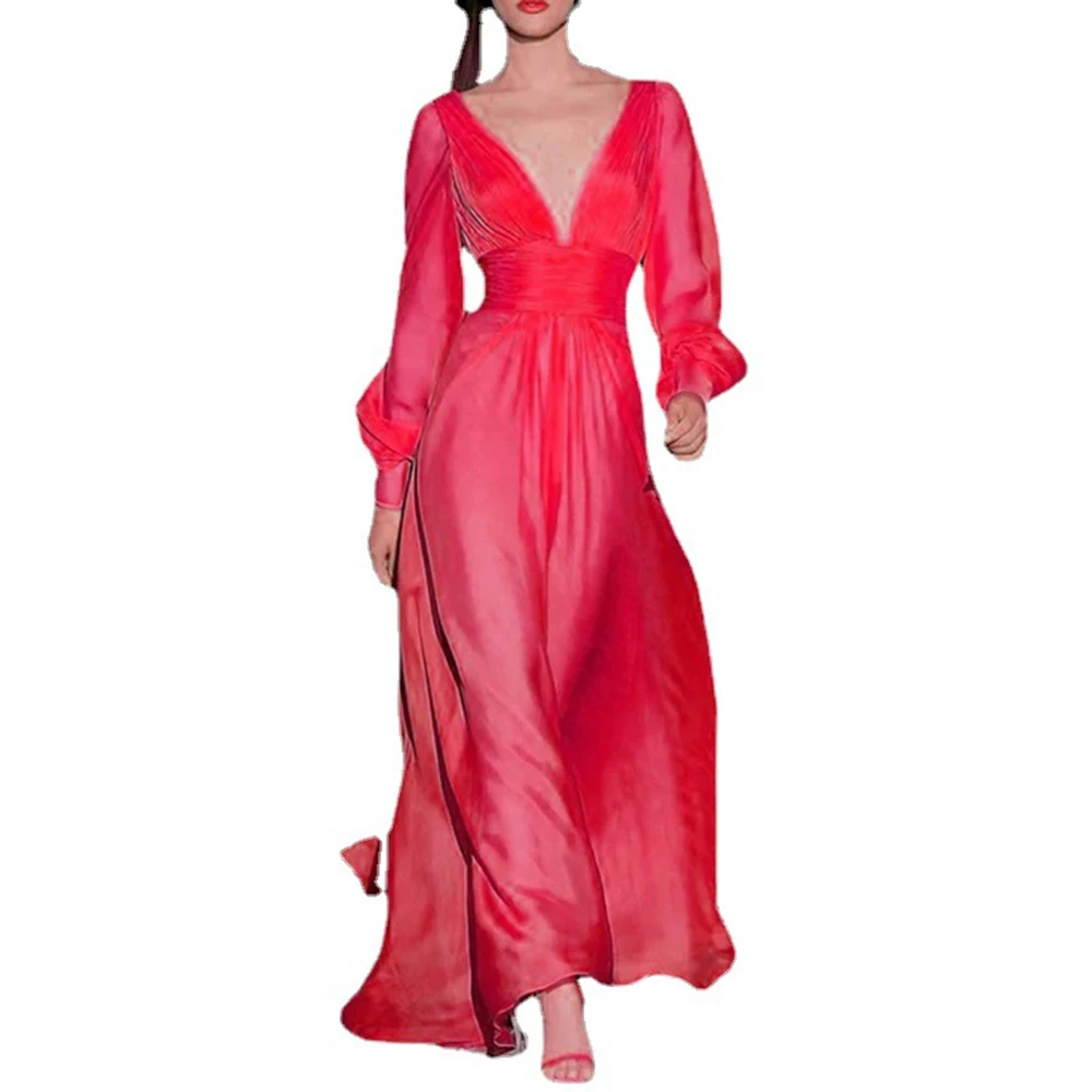Autumn 2021 Europe America Solid Color Deep V-neck Long Sleeve High Waist Fashion Sexy Women's Dress Temperament Elegant
Autumn 2021 Europe America Solid Color Deep V-neck Long Sleeve High Waist Fashion Sexy Women's Dress Temperament Elegant