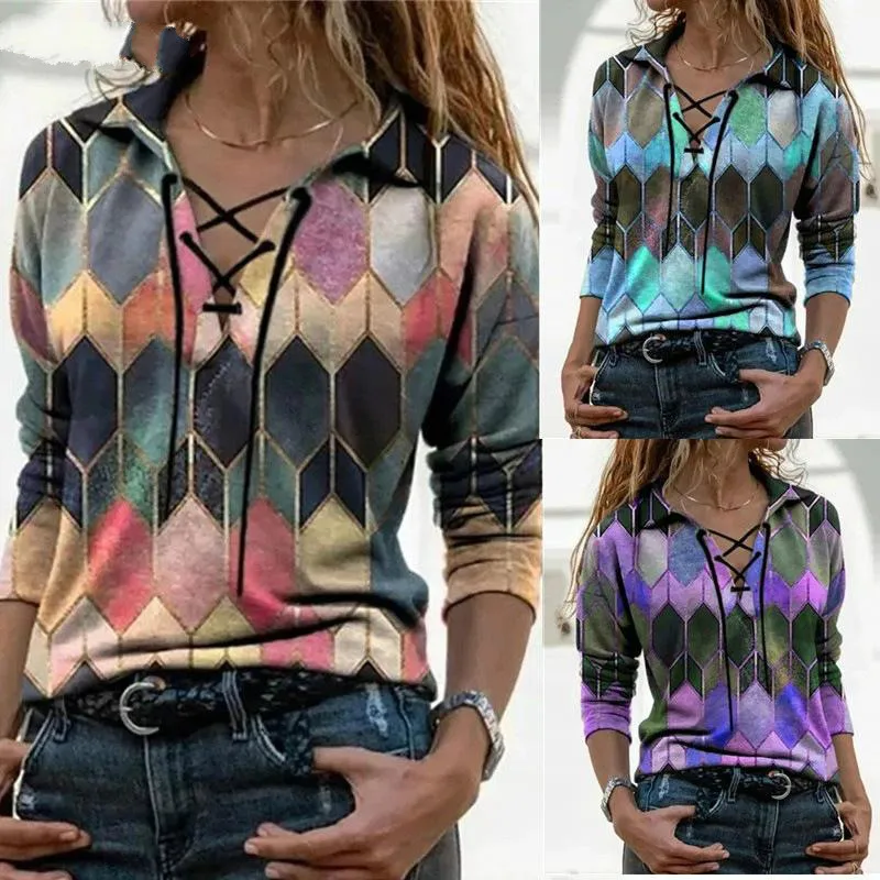 Women's Spring Autumn Plaid Print Patchwork T-shirts Fashion V-Neck Long Sleeve Lace-Up Tees Ladies Casual Loose Tops new style
Women's Spring Autumn Plaid Print Patchwork T-shirts Fashion V-Neck Long Sleeve Lace-Up Tees Ladies Casual Loose Tops new style