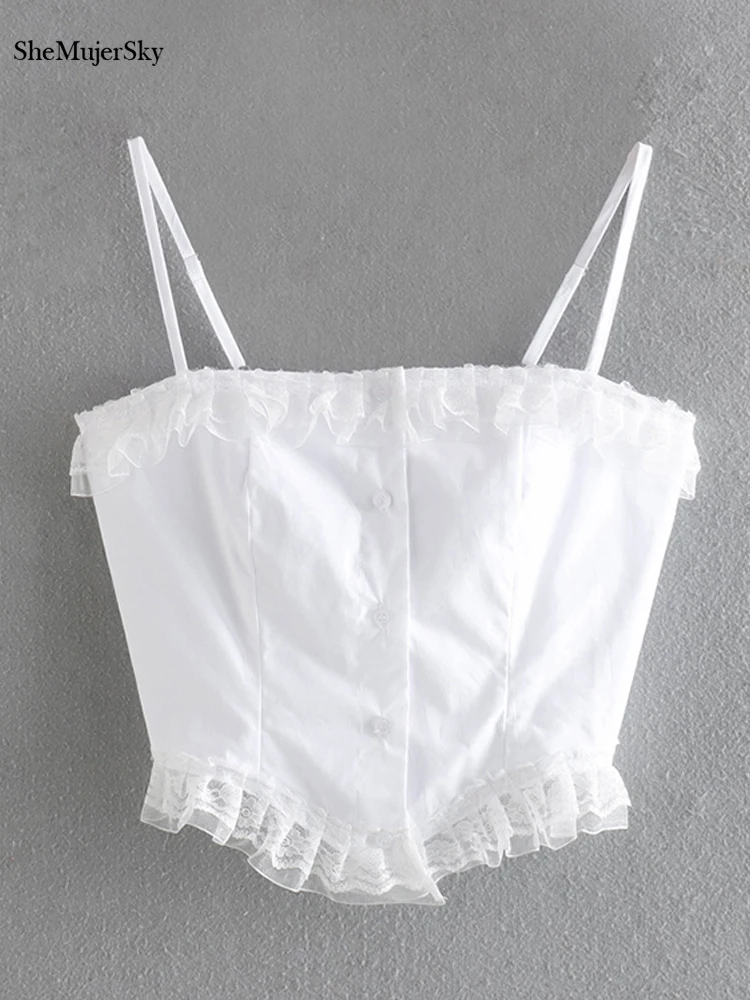 SheMujerSky Women White Camisole Tops 2022 Summer Ruffles Lace Patchwork Cropped Top
SheMujerSky Women White Camisole Tops 2022 Summer Ruffles Lace Patchwork Cropped Top