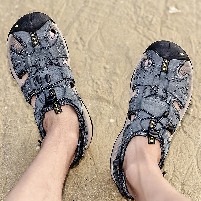 New Men Shoes Genuine Leather Sandals Summer Causal Beach Man Fashion Outdoor Casual Sneakers Size 38-48 | Обувь