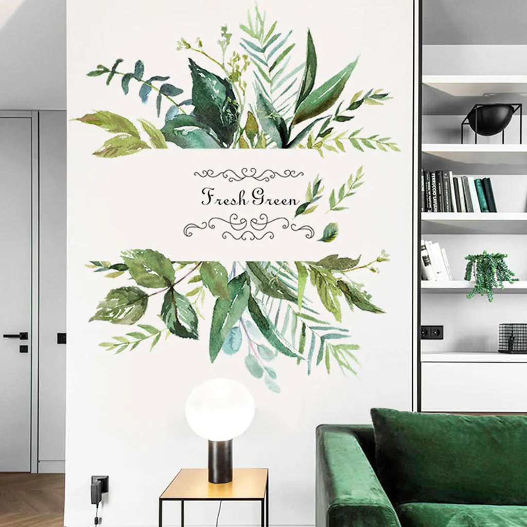 Фото 2019 Наклейка на стену с зелеными листьями в деревенском стиле - купить