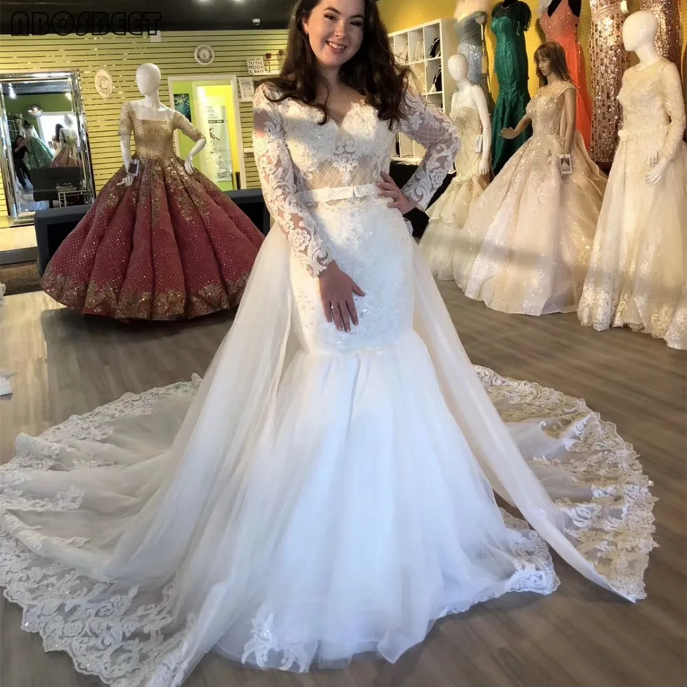 Long Sleeve Wedding Dress with Detachable Train Mermaid Wedding Gowns for Bridal 20212 Elegant Embroidery Lace Vestido De Noiva
Long Sleeve Wedding Dress with Detachable Train Mermaid Wedding Gowns for Bridal 20212 Elegant Embroidery Lace Vestido De Noiva