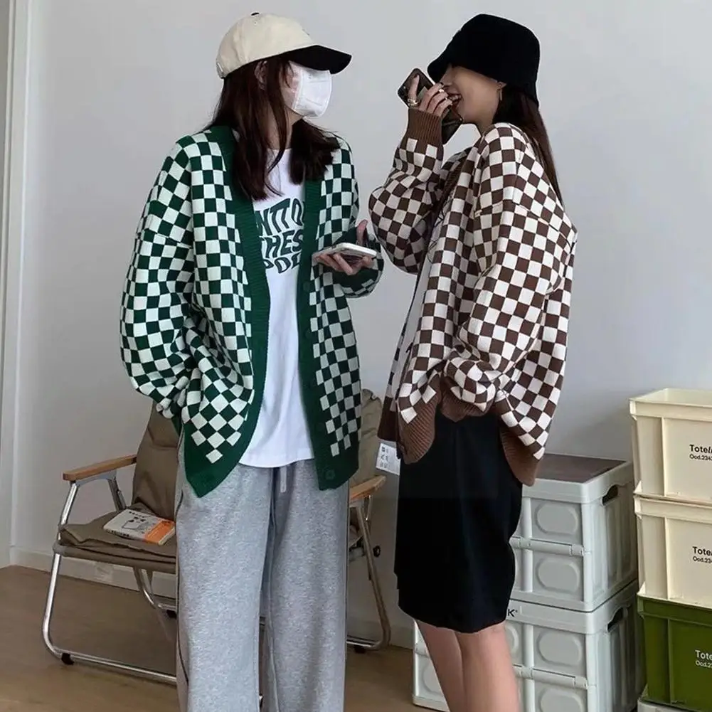 Ladies Cardigans Long Sleeve Sweater Knitted Argyle V-neck Vest Buttons Female Cardigan Sweaters Women Jumpers with green J S2B1
Ladies Cardigans Long Sleeve Sweater Knitted Argyle V-neck Vest Buttons Female Cardigan Sweaters Women Jumpers with green J S2B1
