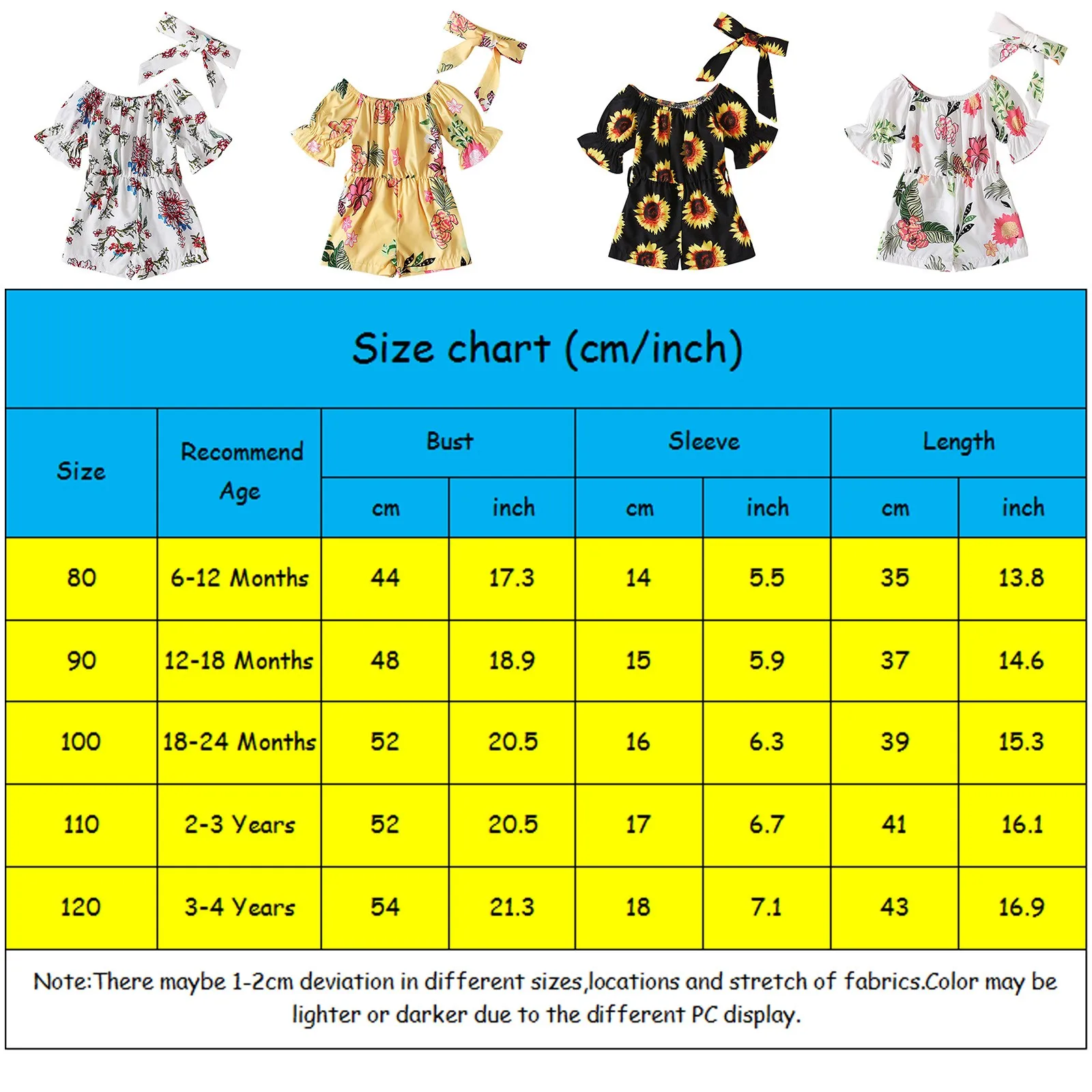 Baby Toddler Kids Girls Romper Flare Sleeve Flower Printed Clothes Summer Off Shoulder Jumpsuit+headband Set Outfit 0-4 Years
Baby Toddler Kids Girls Romper Flare Sleeve Flower Printed Clothes Summer Off Shoulder Jumpsuit+headband Set Outfit 0-4 Years