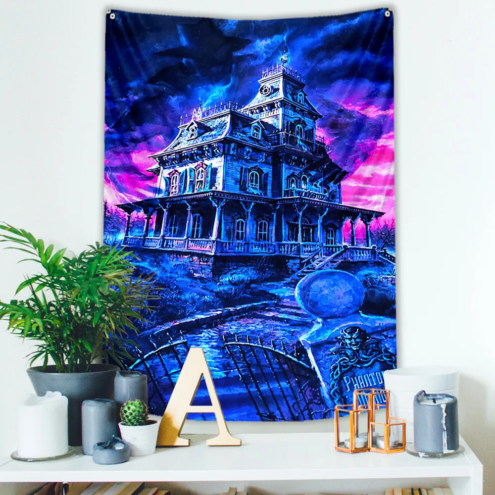 

Haunted Mansion Tapestry Pastel Wall Christmas Halloween Painting Cloth Dorm Room Youth Bedroom Decor Witchcraft Supplies