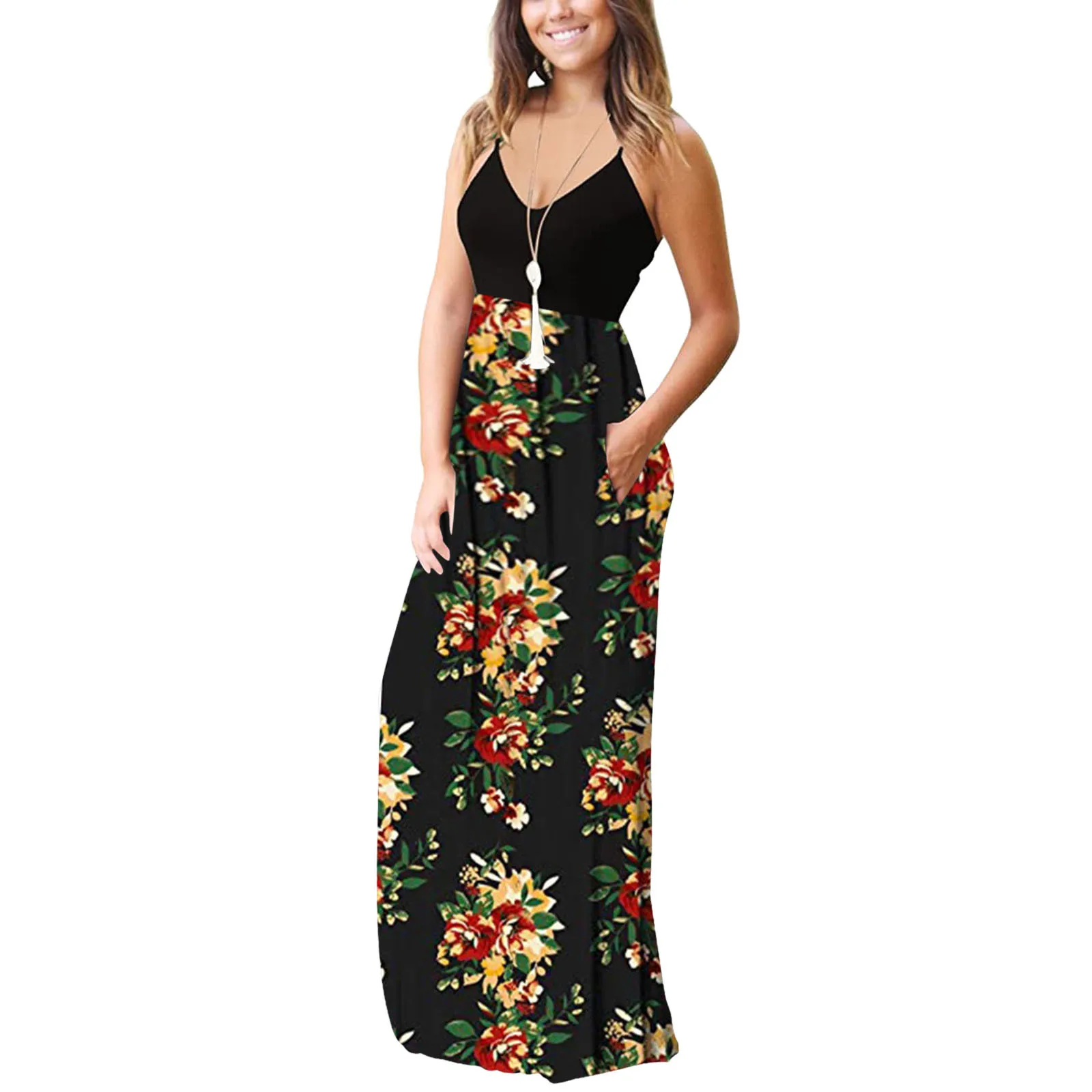 summer dress Women Sleeveless Print V-neck Maxi Dress Party Cami Dress with Pockets Beach Dresses vestidos de mujer casual
summer dress Women Sleeveless Print V-neck Maxi Dress Party Cami Dress with Pockets Beach Dresses vestidos de mujer casual