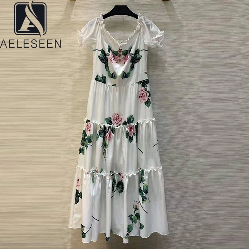 AELESEEN Runway Fashion Summer Dress Women 2021 Designer White Slash Neck Ruffles 3D Flower Button Print Long Party Dress
AELESEEN Runway Fashion Summer Dress Women 2021 Designer White Slash Neck Ruffles 3D Flower Button Print Long Party Dress