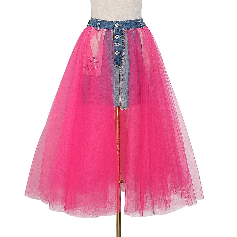 Tide brand new sexy mesh skirt fashion positive and negative wear stitching denim skirt women tide
Tide brand new sexy mesh skirt fashion positive and negative wear stitching denim skirt women tide