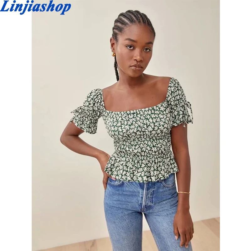 Chic Green Floral Print Ropa Mujer Vintage Ruffles Girl Summer Tops and Blouses Fashion Short Flare Sleeve Shirt Women Harajuku
Chic Green Floral Print Ropa Mujer Vintage Ruffles Girl Summer Tops and Blouses Fashion Short Flare Sleeve Shirt Women Harajuku