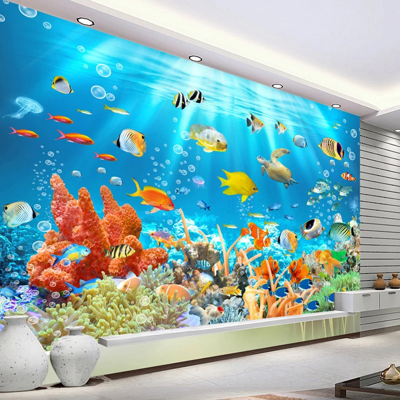 

Customized 3D Photo Mural Wallpaper Underwater World Fish Coral Children Living Room Home Decor Wall Paper Background