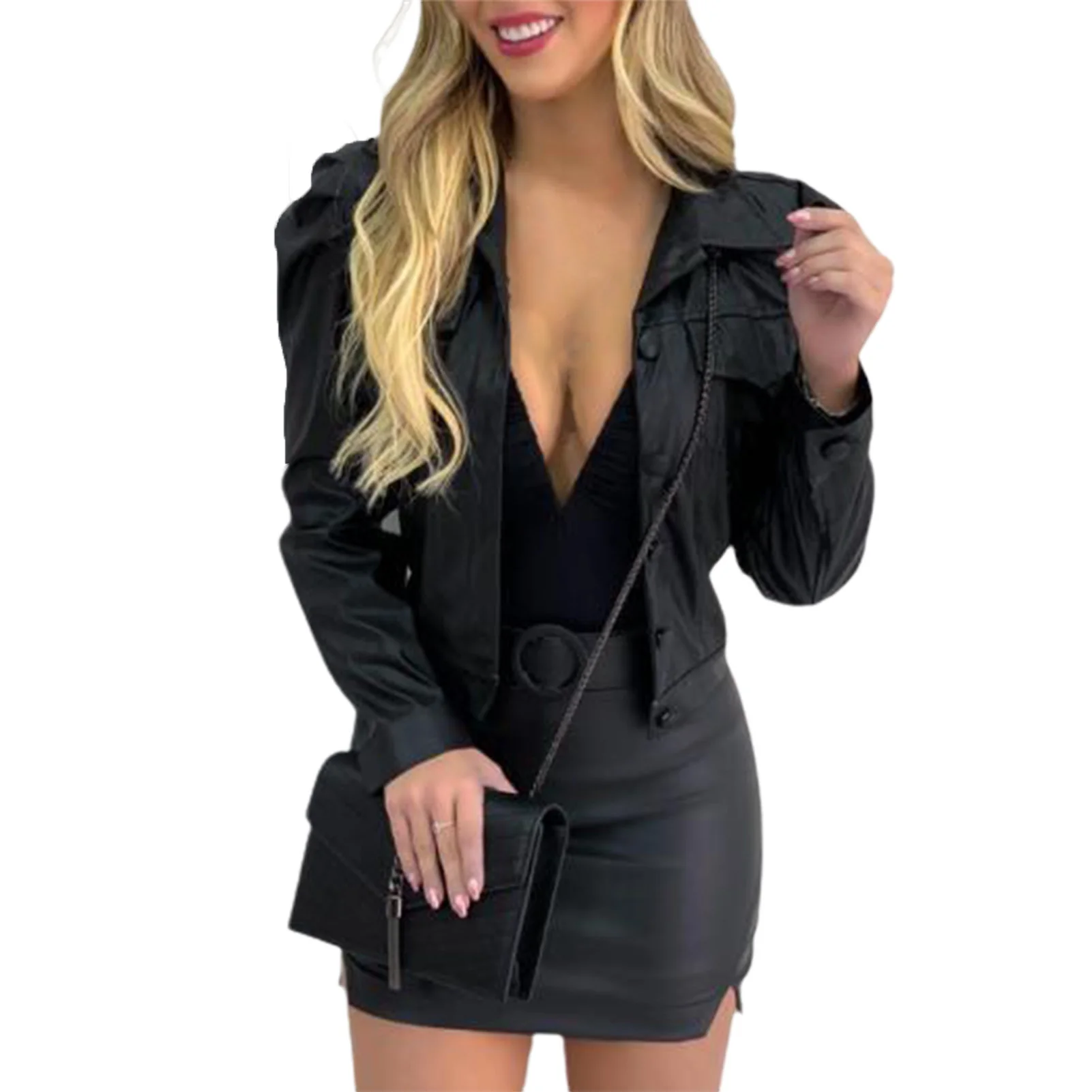 Women Fashion Faux Leather Long Sleeve Buttons Jacket Coat Short Slim Outerwear
Women Fashion Faux Leather Long Sleeve Buttons Jacket Coat Short Slim Outerwear
