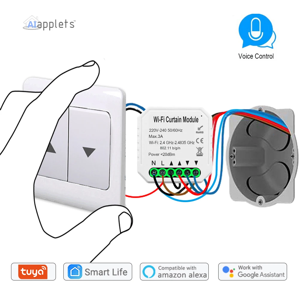 Tuya WiFi Curtain Switch Module for Roller Shutter Blind Electric motor work with Google Home Alexa Voice Control DIY Smart Home
Tuya WiFi Curtain Switch Module for Roller Shutter Blind Electric motor work with Google Home Alexa Voice Control DIY Smart Home