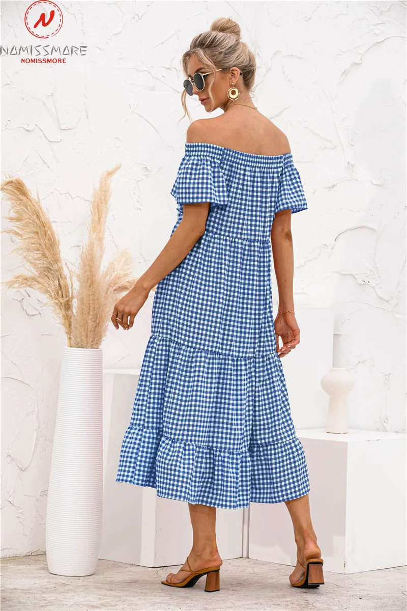 Women Summer Grid Print A-Line Dress Shrinkage Design Pockets Decor Slash Neck Butterfly Sleeve High Waist Slim Long Dress
Women Summer Grid Print A-Line Dress Shrinkage Design Pockets Decor Slash Neck Butterfly Sleeve High Waist Slim Long Dress