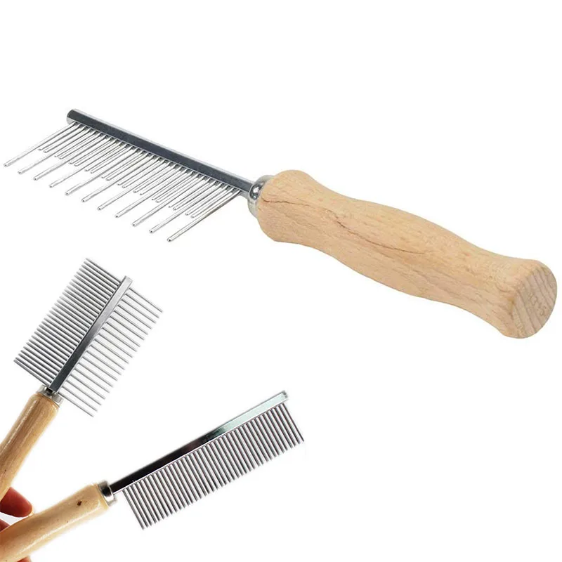 

Greener Wooden Handle Pet Cat Dog Stainless Steel Double-Sided Comb Detangling Deshedding Tool Cats Hair Comb Grooming Products