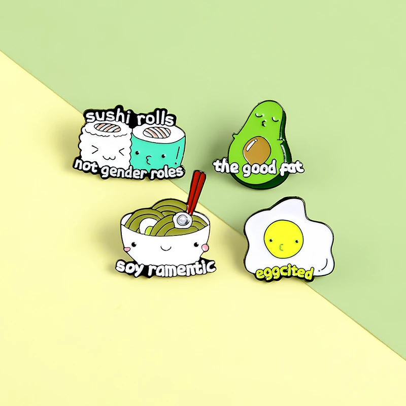 Food Enamel Pins Avocado And Egg Brooch High-end Cute Noodle Sushi Brooch Interesting Food Brooch Cartoon Egg Lapel Pin
Food Enamel Pins Avocado And Egg Brooch High-end Cute Noodle Sushi Brooch Interesting Food Brooch Cartoon Egg Lapel Pin