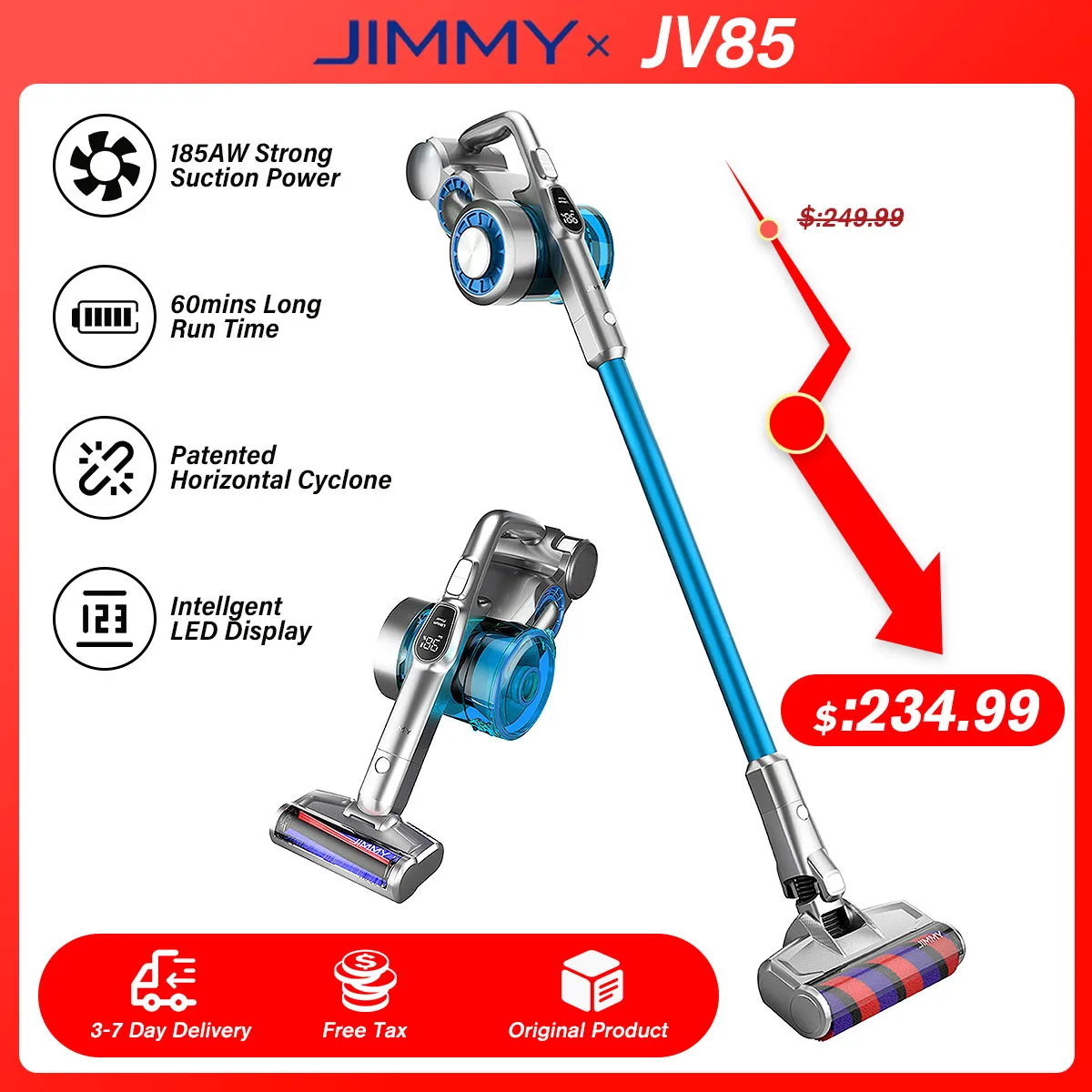 JIMMY JV85 24000pa Power Suction Wireless Vacuum Cleaners for Home Cordless Handheld Vacuum Cleaner Patented Horizontal Cyclone
JIMMY JV85 24000pa Power Suction Wireless Vacuum Cleaners for Home Cordless Handheld Vacuum Cleaner Patented Horizontal Cyclone