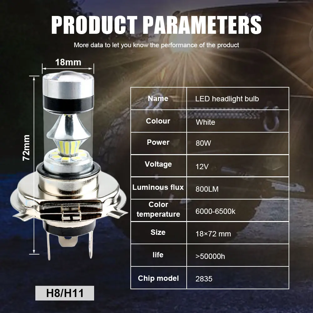 2Pcs H4 100W 2828 20SMD 8000K LED Car Fog Lamp High Power Automobiles Driving Runing Light Auto Fog Lamp Bulb 12-24V
2Pcs H4 100W 2828 20SMD 8000K LED Car Fog Lamp High Power Automobiles Driving Runing Light Auto Fog Lamp Bulb 12-24V