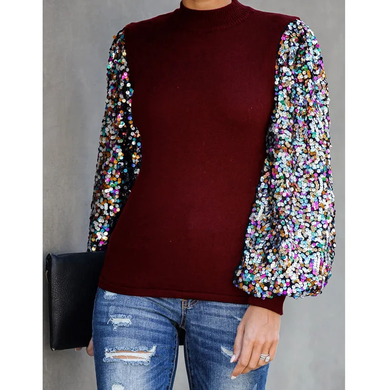 Sequined Lantern Sleeve Long Sleeve Blouse Women Autumn Pullover High Street Tops AM1378
Sequined Lantern Sleeve Long Sleeve Blouse Women Autumn Pullover High Street Tops AM1378