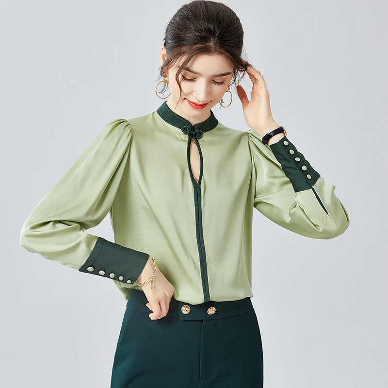 100% Silk Satin Women's Shirt Stand Collar Vintage Buttons Long Sleeves Sexy Keyhole Elegant Blouse Tops
100% Silk Satin Women's Shirt Stand Collar Vintage Buttons Long Sleeves Sexy Keyhole Elegant Blouse Tops