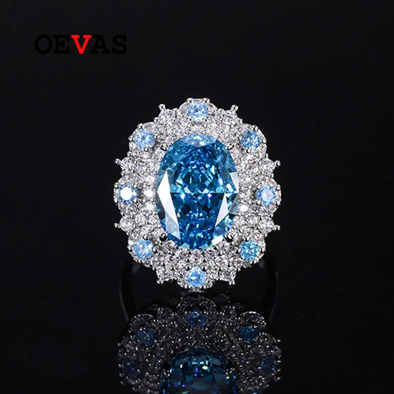 

OEVAS 100% 925 Sterling Silver 10*14mm Aquamarine Yellow High Carbon Diamond Radiant Cut Rings For Women Sparkling Fine Jewelry