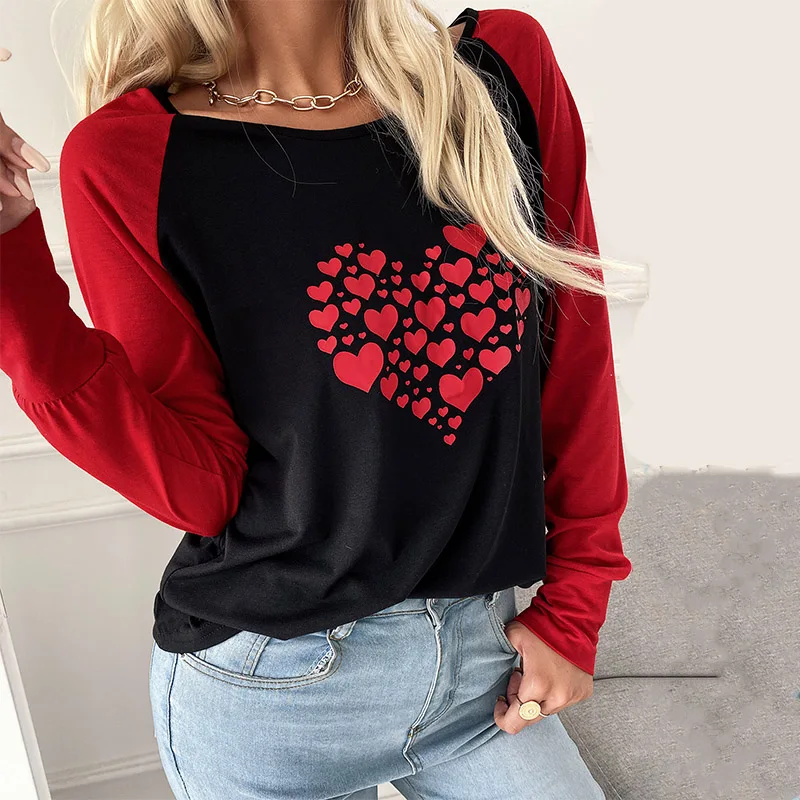 2021 Spring Summer Women Sexy Daily Wear O Neck Colorblock Heart Print Long Sleeve Casual Ladies Top Loungewear T-Shirts Clothes
2021 Spring Summer Women Sexy Daily Wear O Neck Colorblock Heart Print Long Sleeve Casual Ladies Top Loungewear T-Shirts Clothes