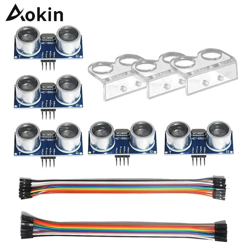 

Набор модулей ультразвукового датчика, 5 шт., датчик расстояния HC-SR04 с монтажным кронштейном 3 шт., совместимый с Arduino UNO R3 Mega 2560