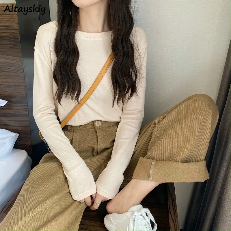 6 Colors Long Sleeve T-shirts Women Basic Slim Simple O-neck All-match Leisure Korean Style Spring Fall Tops Comfortable New Tee
6 Colors Long Sleeve T-shirts Women Basic Slim Simple O-neck All-match Leisure Korean Style Spring Fall Tops Comfortable New Tee
