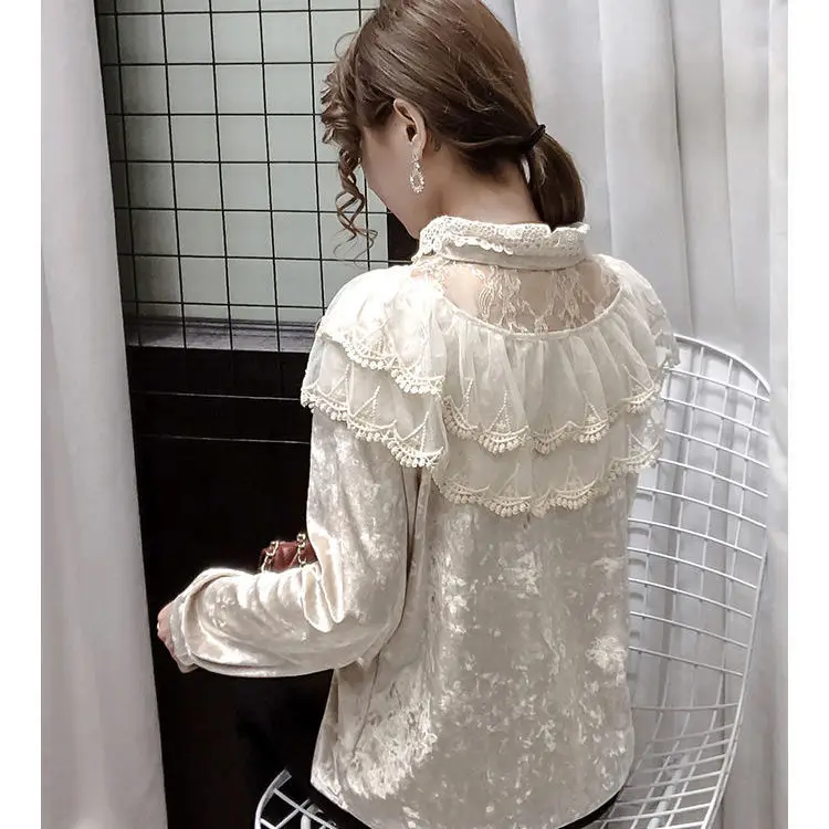 Blouse Women Retro Lace Shirt for Women Autumn and Winter 2020 Pleuche Top Blusas Ropa De Mujer
Blouse Women Retro Lace Shirt for Women Autumn and Winter 2020 Pleuche Top Blusas Ropa De Mujer