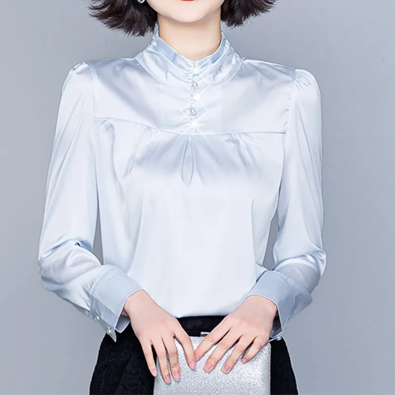 Fashion Women's Blouse Satin Stand Neck Tops for Women Vintage Long Sleeve Tops Woman Autumn Embroidered Flares Basic Blouses OL
Fashion Women's Blouse Satin Stand Neck Tops for Women Vintage Long Sleeve Tops Woman Autumn Embroidered Flares Basic Blouses OL