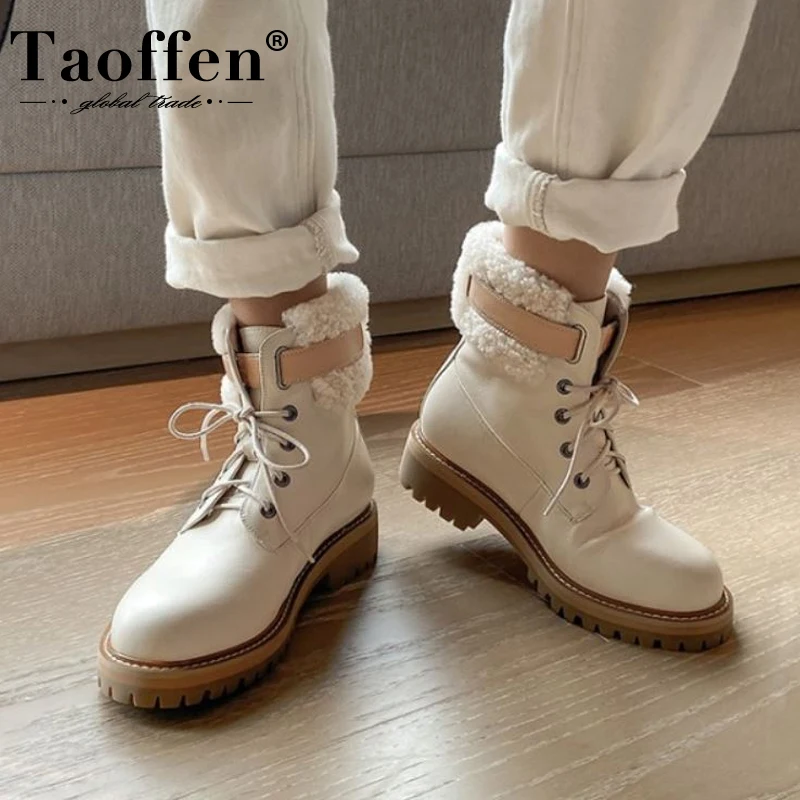 TAOFFEN Real Leather Women Short Boots Fashion Platform Warm Fur Plush Winter Shoes Woman Cross Strap Lady Footwear Size 34-39
TAOFFEN Real Leather Women Short Boots Fashion Platform Warm Fur Plush Winter Shoes Woman Cross Strap Lady Footwear Size 34-39