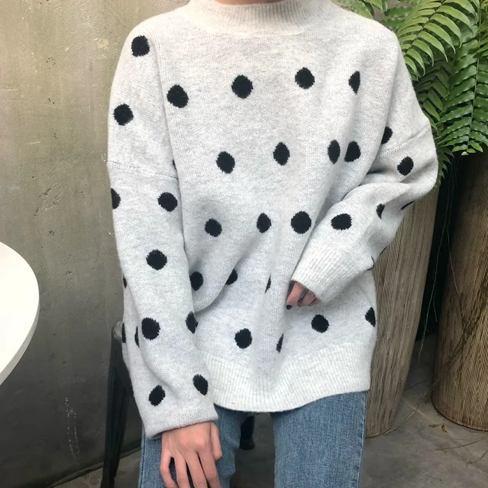 Women Pullover Sweater Polka Dots Point Long Sleeve Knitted O-Neck Loose Sweater Winter Vintage Sweater Women Jumper Pull Female 
Women Pullover Sweater Polka Dots Point Long Sleeve Knitted O-Neck Loose Sweater Winter Vintage Sweater Women Jumper Pull Female