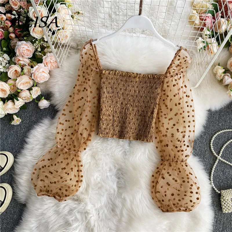 Spring Autumn Retro French Polka Dot Shirts Women Slim Fashion Net Yarn Stitching Square Neck Net Yarn Chiffon Blouse
Spring Autumn Retro French Polka Dot Shirts Women Slim Fashion Net Yarn Stitching Square Neck Net Yarn Chiffon Blouse