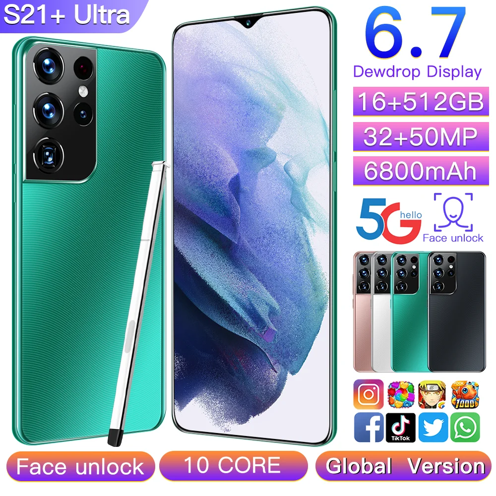 Grobal Version S21+ Ultra 6.7inch 10 Core Smartphone 6800mAh 16+512GB 32+50MP Support Face ID 4G 5G Network With E-pen Cellphone
Grobal Version S21+ Ultra 6.7inch 10 Core Smartphone 6800mAh 16+512GB 32+50MP Support Face ID 4G 5G Network With E-pen Cellphone