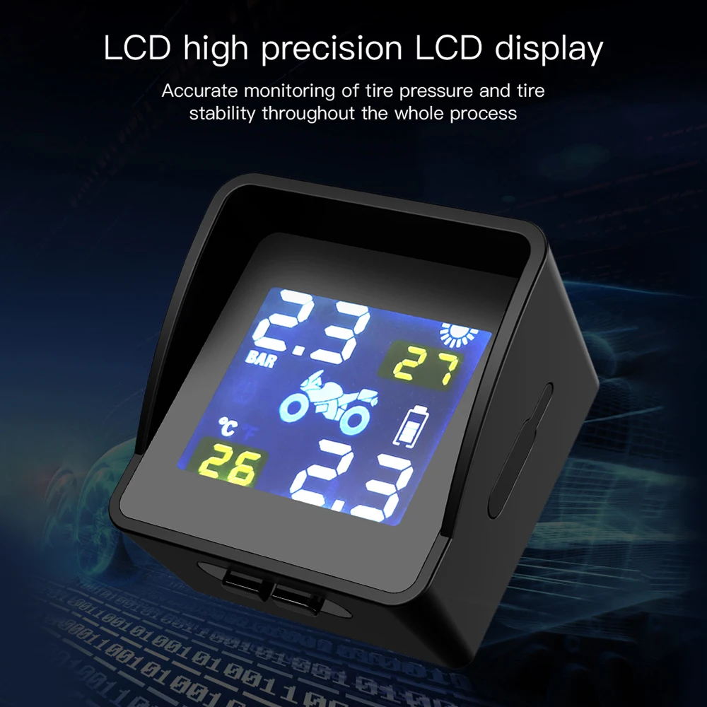 Motorcycle TPMS Tire Pressure Tyre Temperature Monitoring Alarm Systems with 2 External Sensors LCD Display Solar Charging
Motorcycle TPMS Tire Pressure Tyre Temperature Monitoring Alarm Systems with 2 External Sensors LCD Display Solar Charging