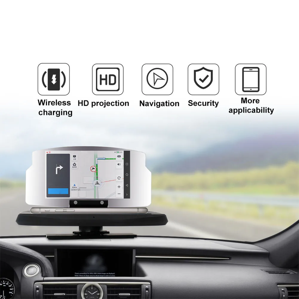 

Wireless Charging Car Phone Holder Universal Display Navigation HUD Phone Bracket Fold GPS Navigation Projector Rotatable Stand