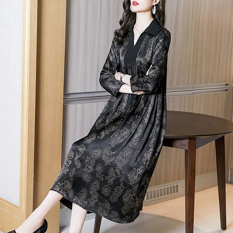 Black Silk Dress Fat Women High Class Lady Loose Dress Women's Spring New Printing Luxury Dress
Black Silk Dress Fat Women High Class Lady Loose Dress Women's Spring New Printing Luxury Dress