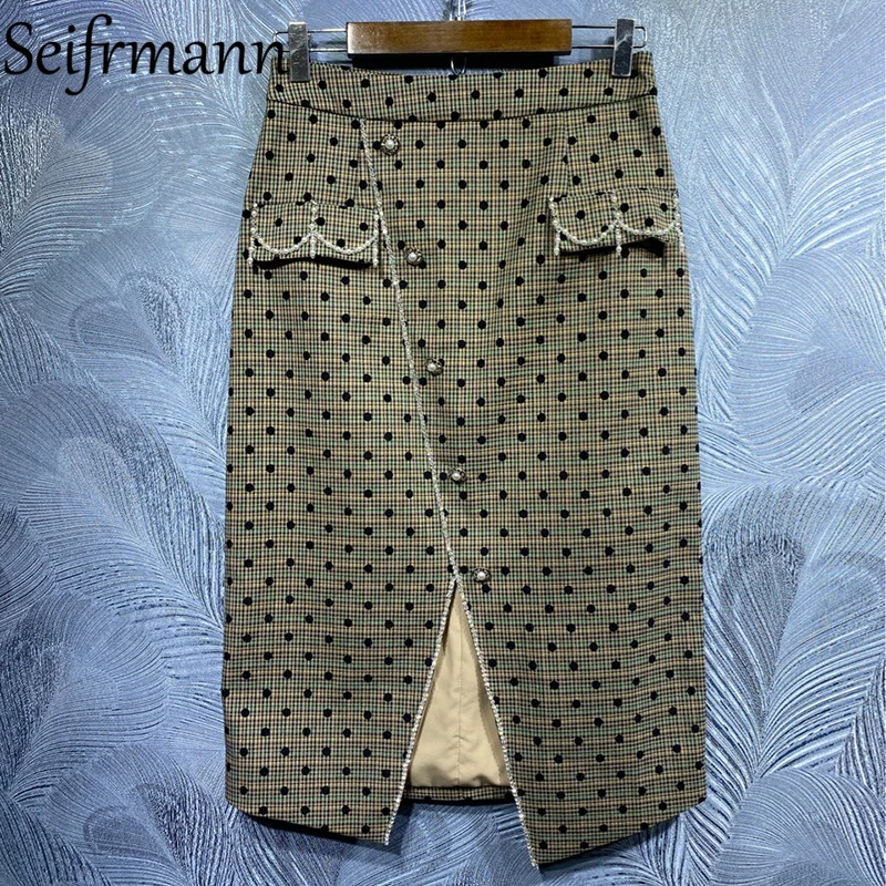 Seifrmann New 2021 Autumn Women Fashion Runway Skirt High Waist Gorgeous Beading Bottoms Dot Print Elegant Slim Split Midi Skirt
Seifrmann New 2021 Autumn Women Fashion Runway Skirt High Waist Gorgeous Beading Bottoms Dot Print Elegant Slim Split Midi Skirt