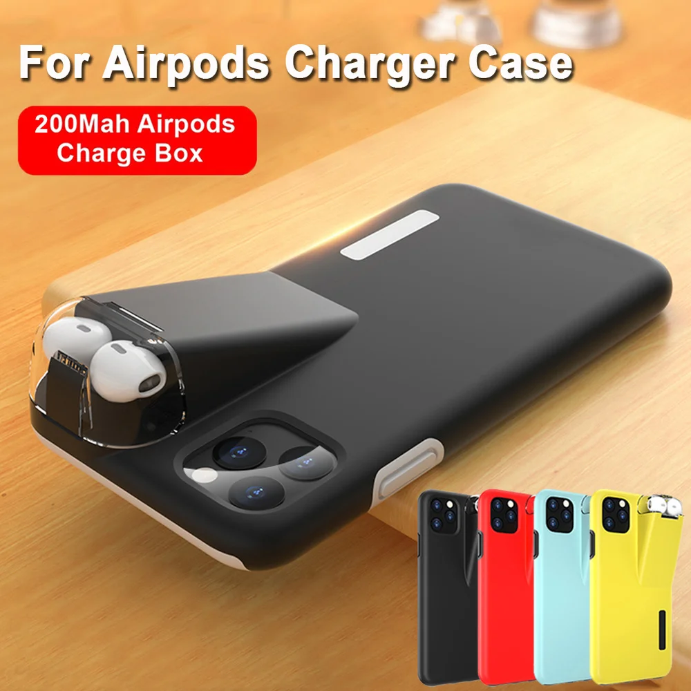 Fashion 2 In1 Case for IPhone 11 Pro Max Coque Xs XR X 8 7 Plus Cover Apple AirPods 1/2 with 200Mah Battery Charging Box | Мобильные