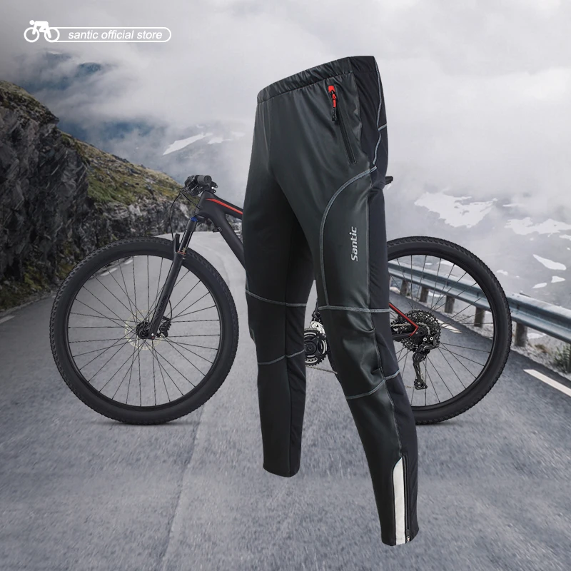 

Santic Men Winter Cycling Pants MTB Reflective Pants Fleece Keep Warm Pants No Cushion Ciclismo Asian Size WM9C04112