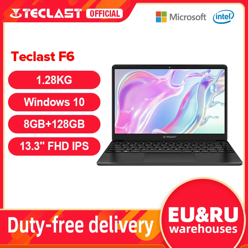 

Newest Teclast F6 Laptop 13.3" FHD IPS 1920x1080 Intel Apollo Lake Windows 10 Laptops 8GB LPDDR4 128GB SSD Notebook 1.28KG